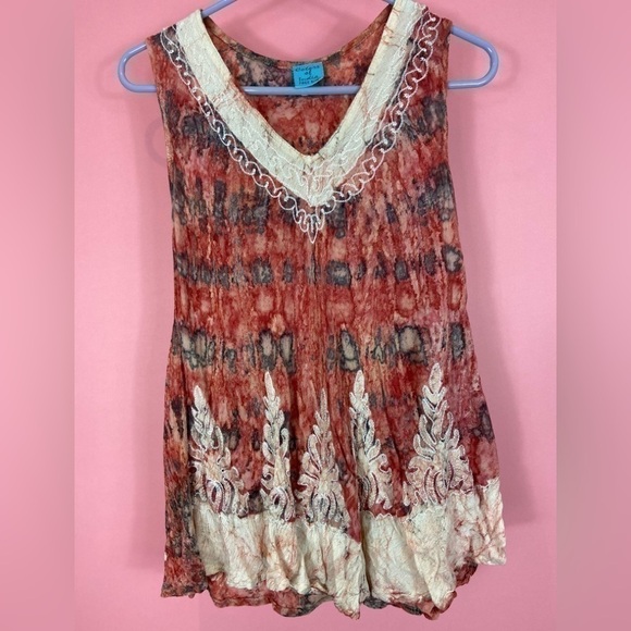 Colors of India salmon color bohemian hippie vibe sleeveless top free si… - Picture 2 of 7
